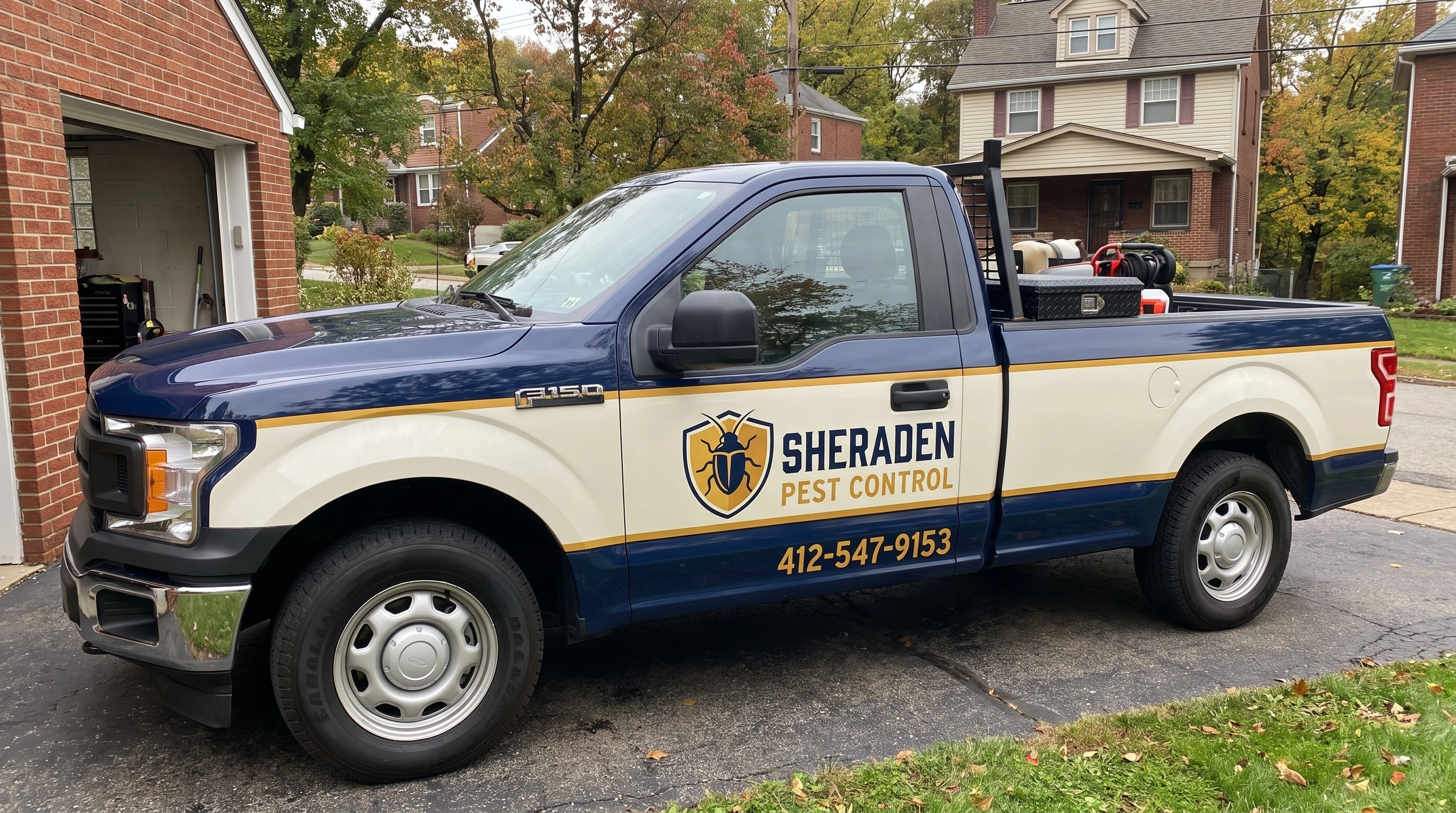 Sheraden Pest Control technician treating a Pittsburgh home for pests